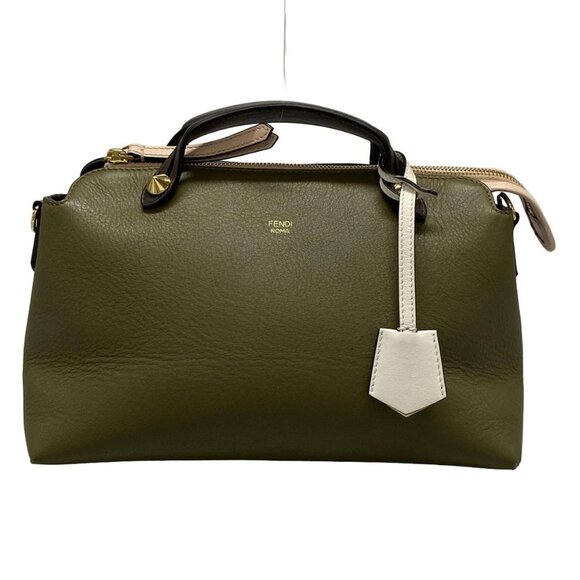Auth FENDI By The Way 8BL146 Khaki Dark Brown Light Pink Leather - Handbag - Picture 1 of 16